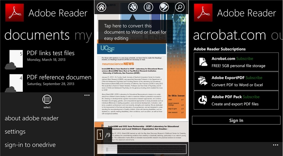 Adobe Reader 10 для Windows Phone 7.5